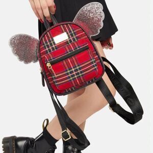 Betsey Johnson Plaid Babe Winged Mini Backpack